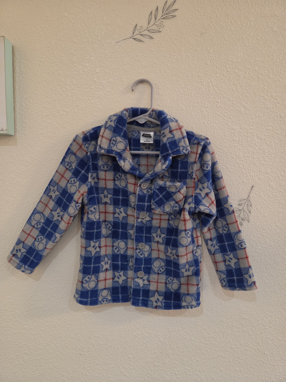 Super Mario Plaid Fleece Jacket with Star & Mushroom Print